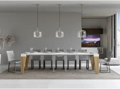 Mesa consola extensível 90x40/300 cm Naxy Mix plano Cinza Branca - estrutura Carvalho Natural