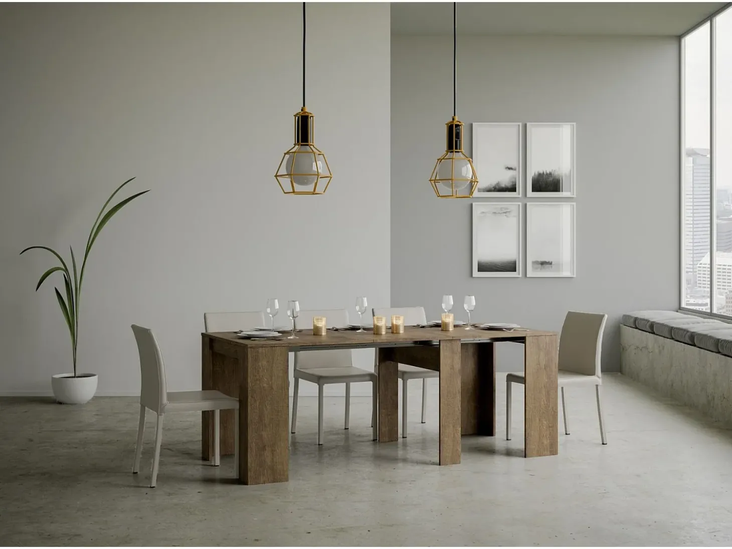 Mesa consola extensível 90x48/308 cm Basic Nogueira