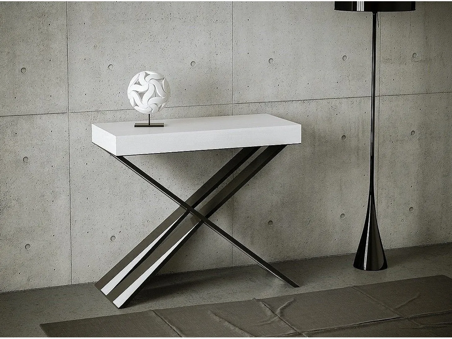 Mesa consola extensível 90x40/196 cm Diago Small Premium Cinza Branca quadro Antracite