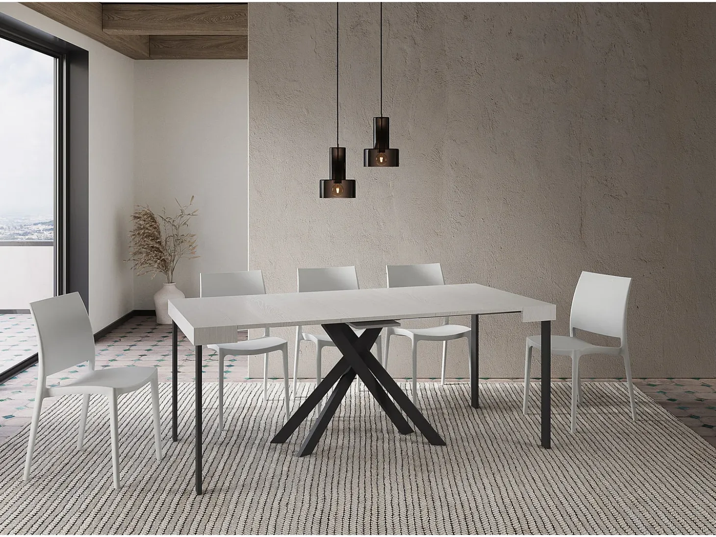 Mesa consola extensível 90x40/300 cm Krack cinza branca pernas antracite