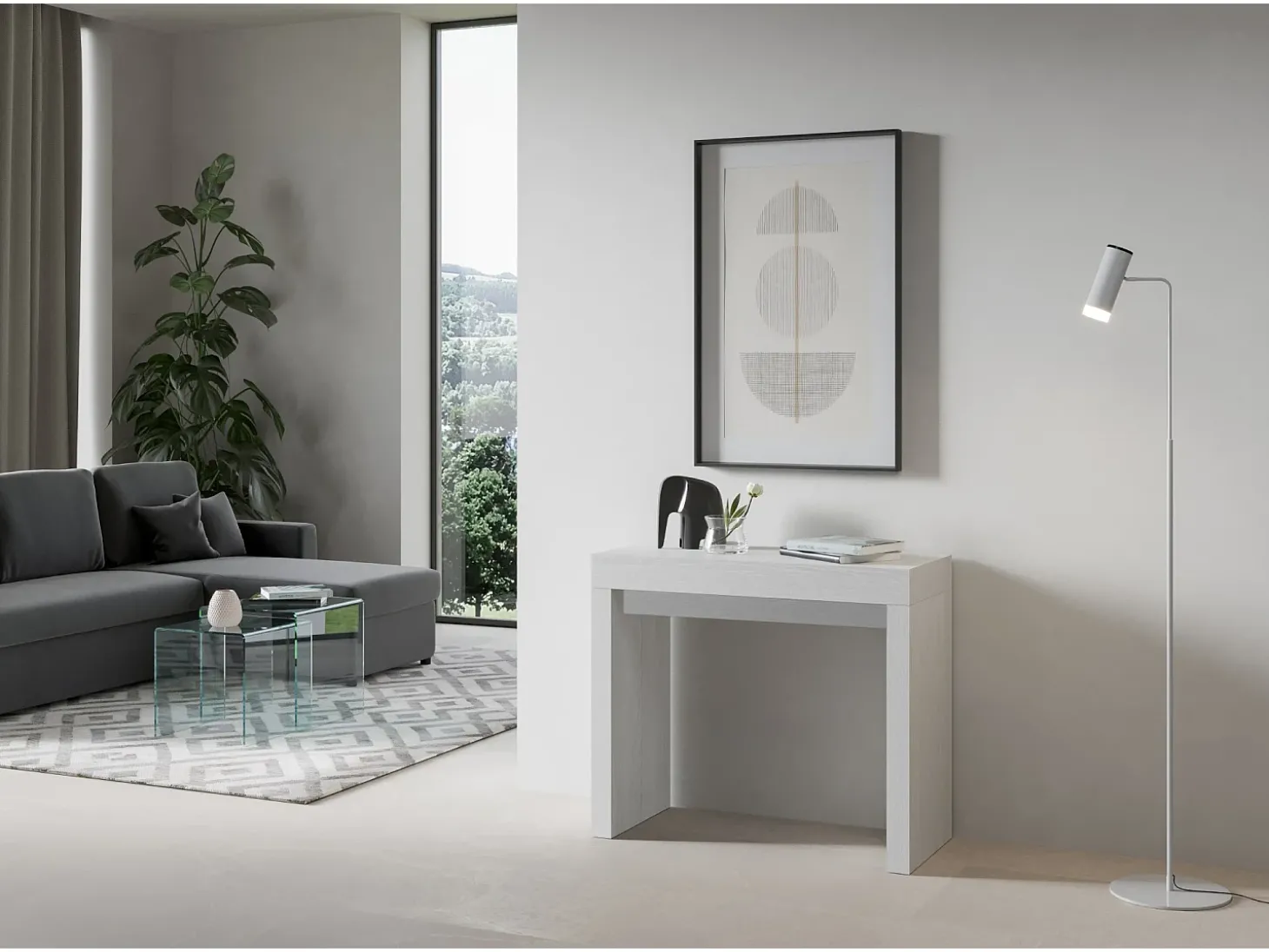 Mesa consola extensível 90x40/196 cm Roxell Small Cinza Branca