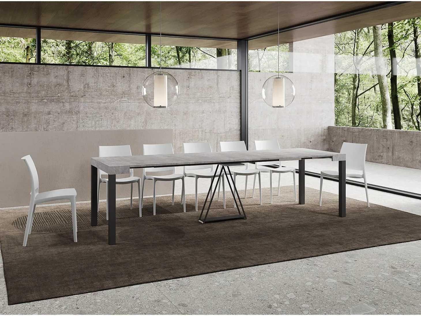 Mesa consola extensível 90x40/300 cm Tiris cimento quadro antracite