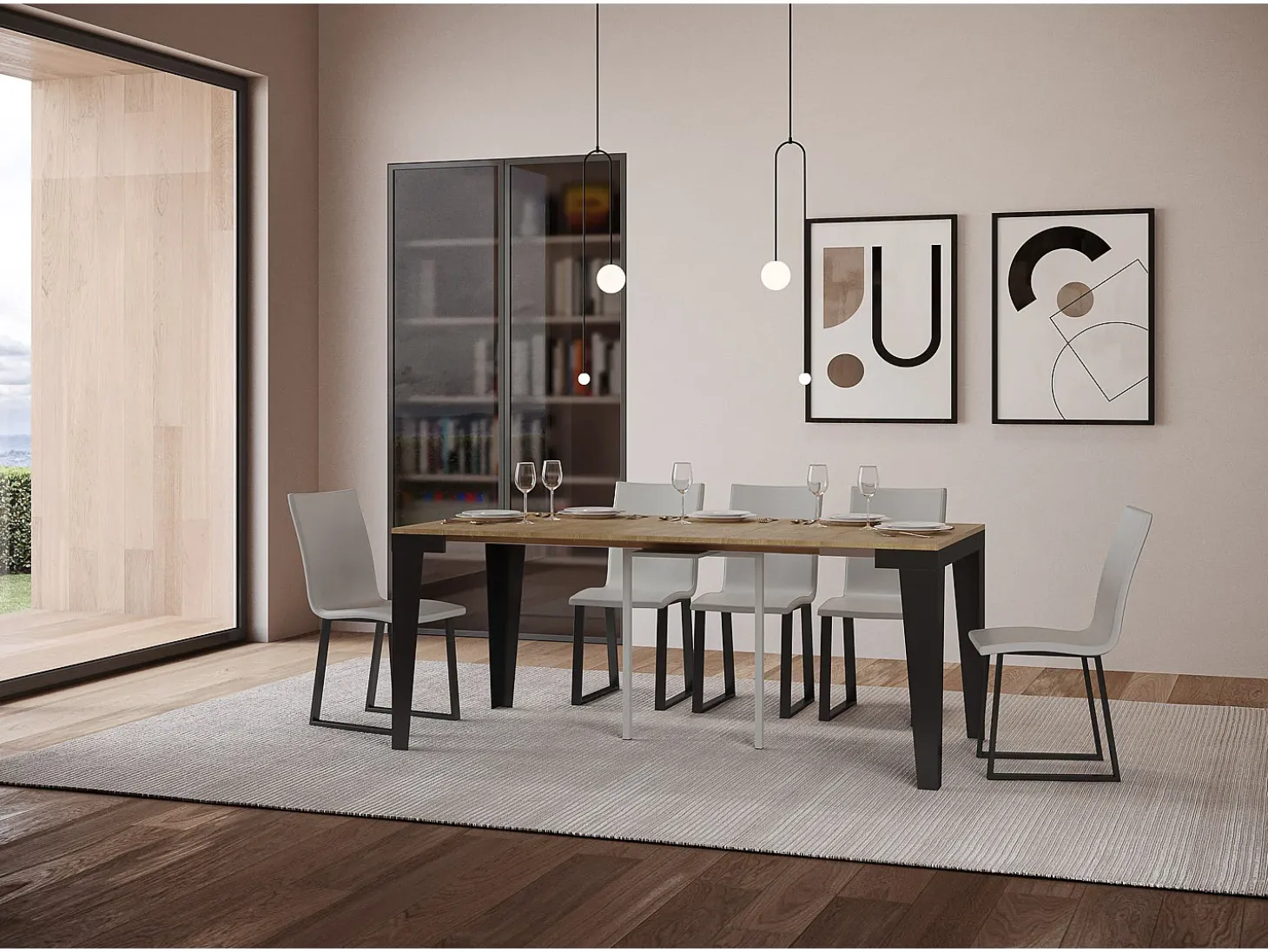 Mesa consola extensível 90x40/196 cm Flame Small Evolution Carvalho Natural quadro Antracite