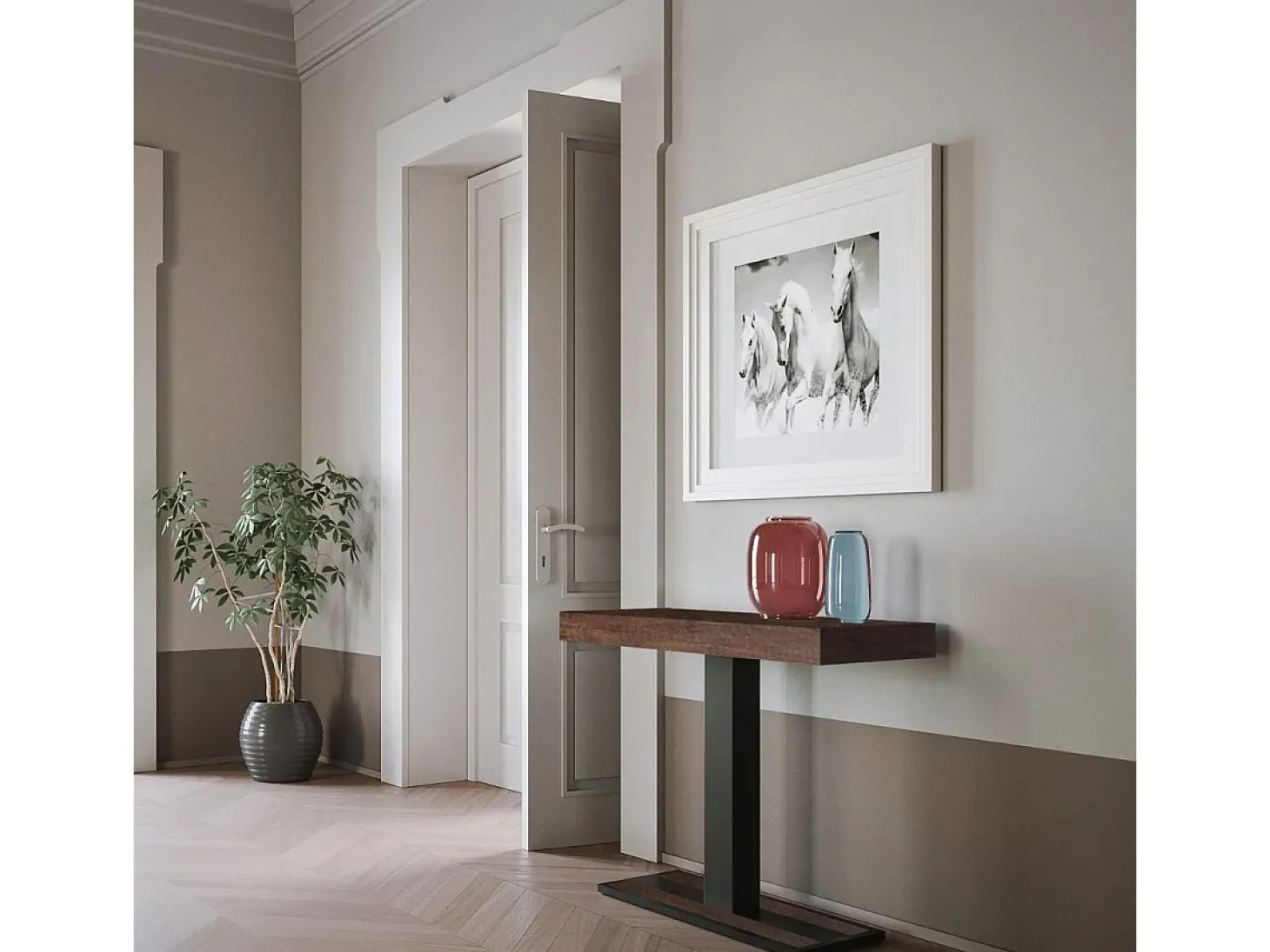 Mesa consola extensível 90x40/196 cm Capital Small Nogueira quadro Antracite