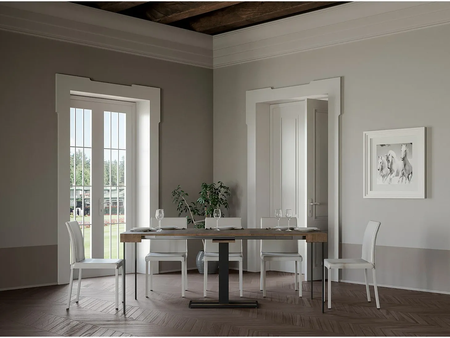 Mesa consola extensível 90x40/196 cm Capital Small Nogueira quadro Antracite
