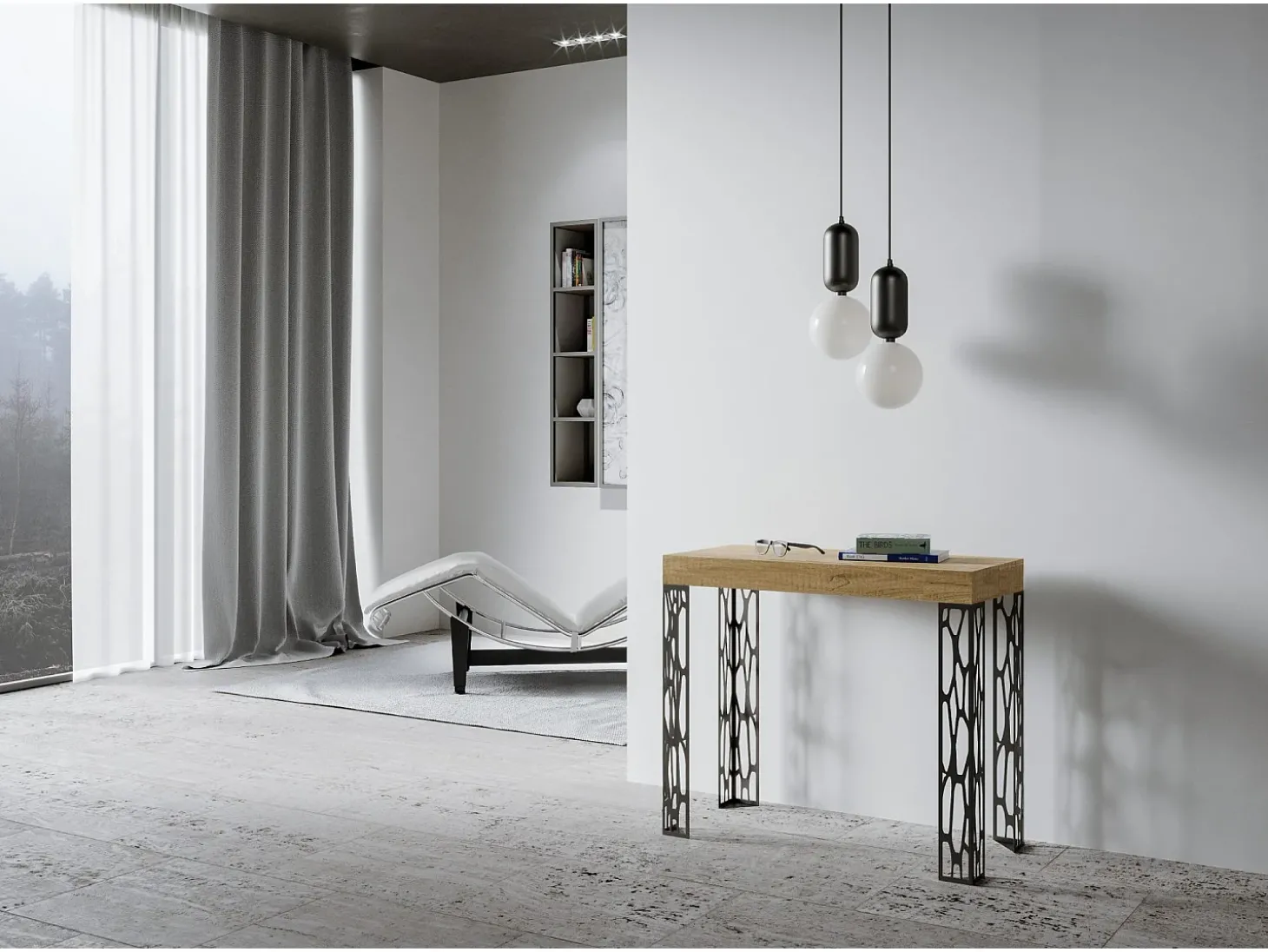 Mesa consola extensível 90x40/300 cm Ghibli Carvalho Natural quadro Antracite
