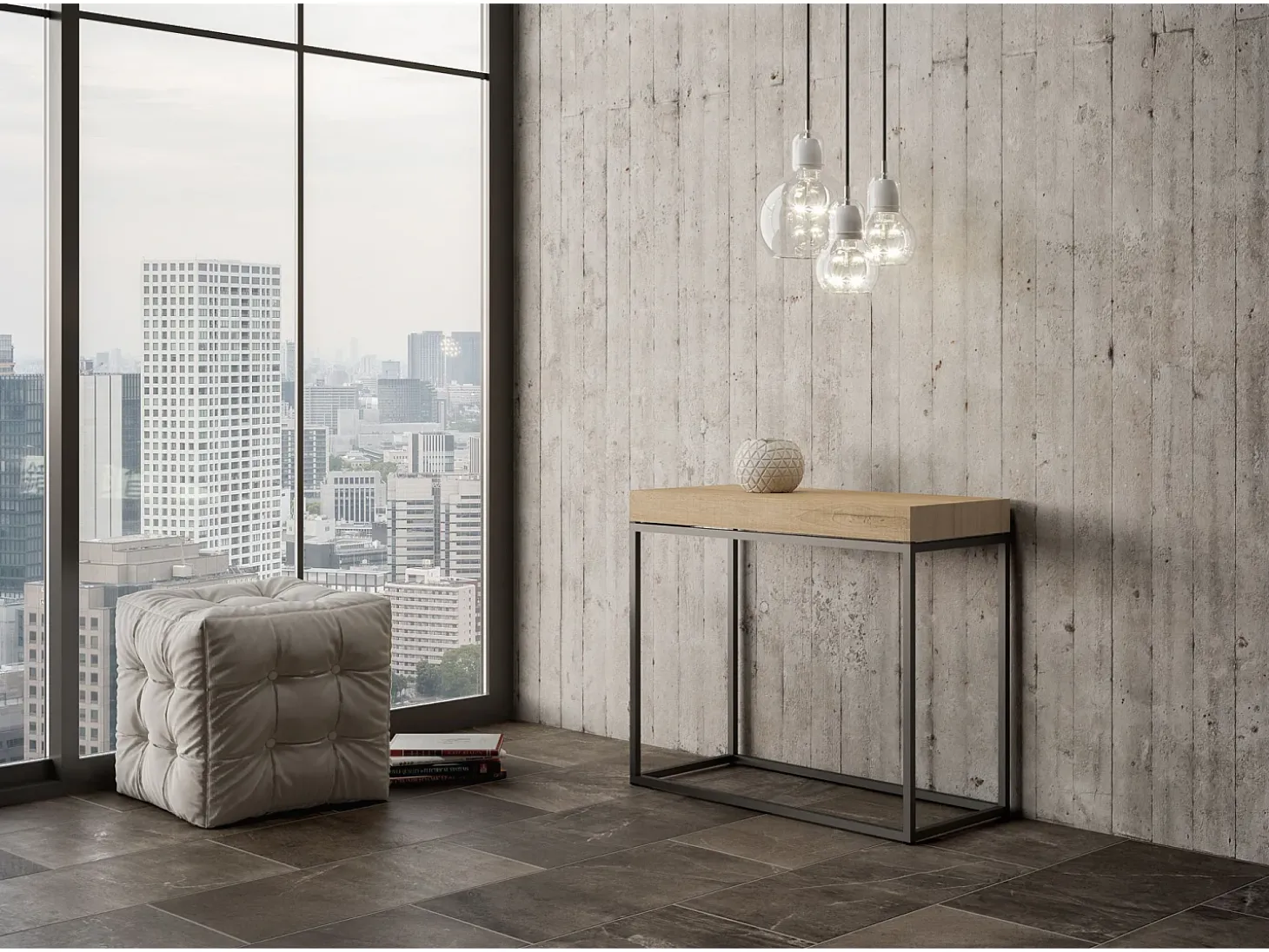 Mesa consola extensível 90x40/196 cm Nordica Small Carvalho Natural quadro Antracite