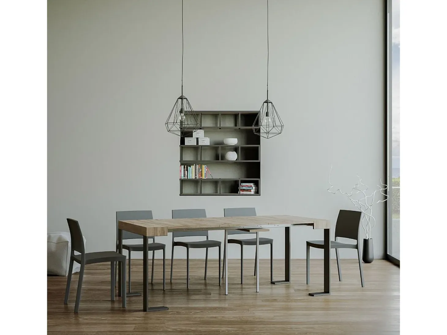 Mesa consola extensível 90x40/300 cm Tecno Carvalho Natural quadro Antracite