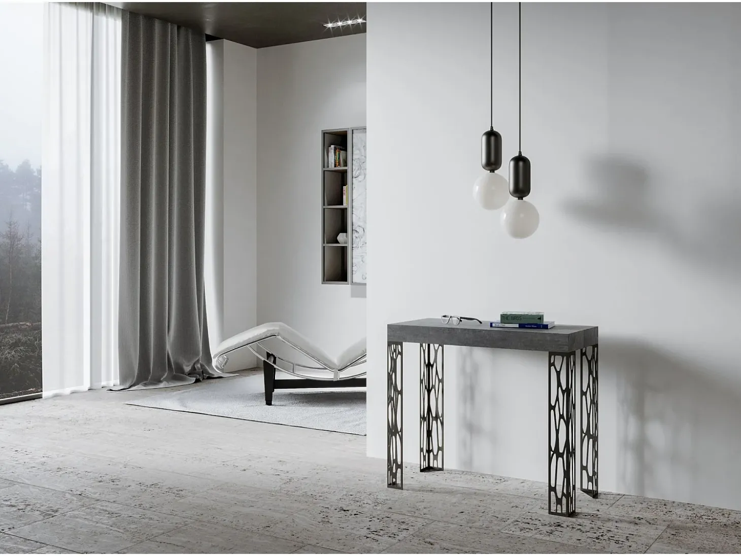 Mesa consola extensível 90x40/300 cm Ghibli Cimento quadro Antracite