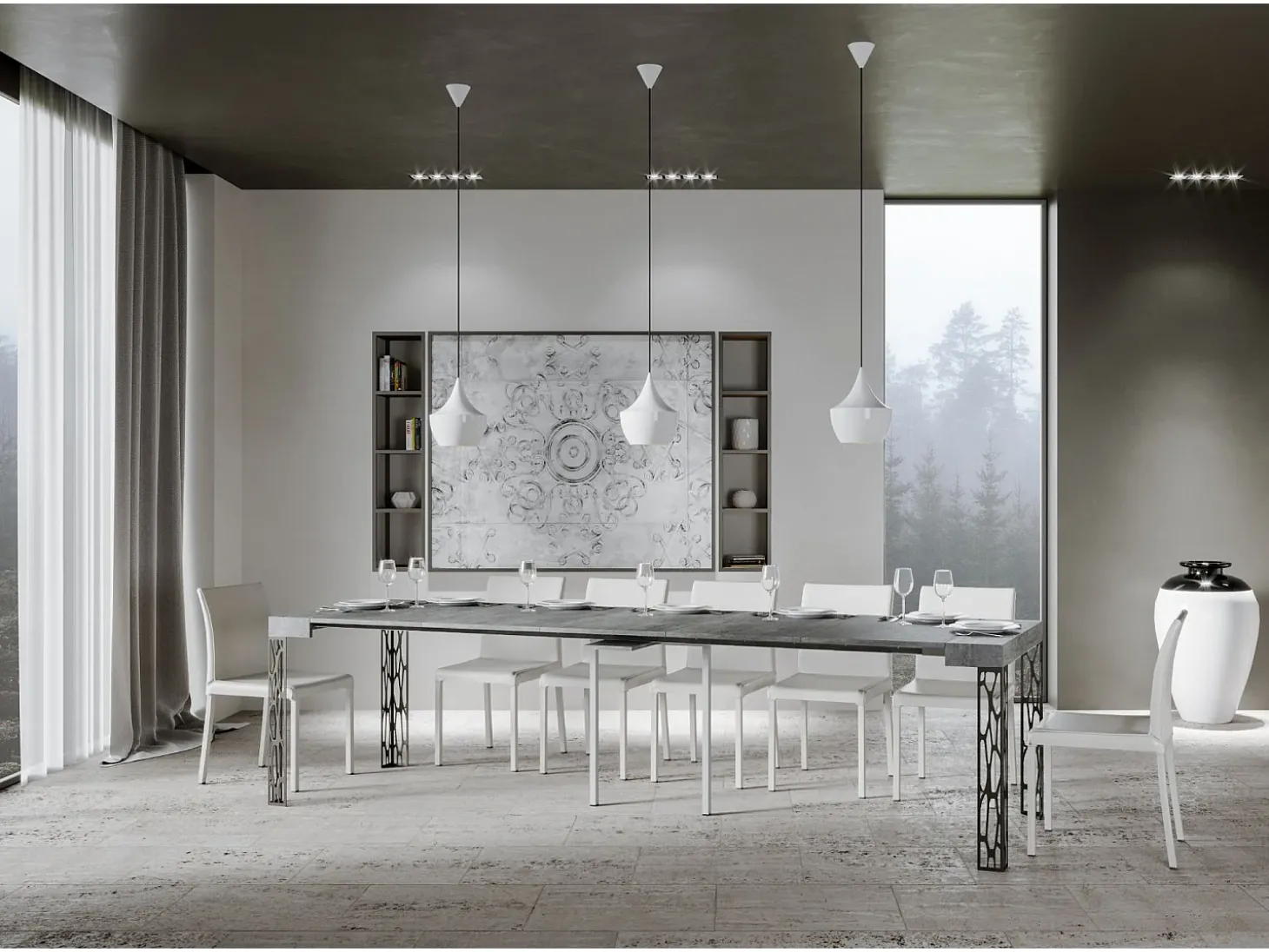 Mesa consola extensível 90x40/300 cm Ghibli Cimento quadro Antracite