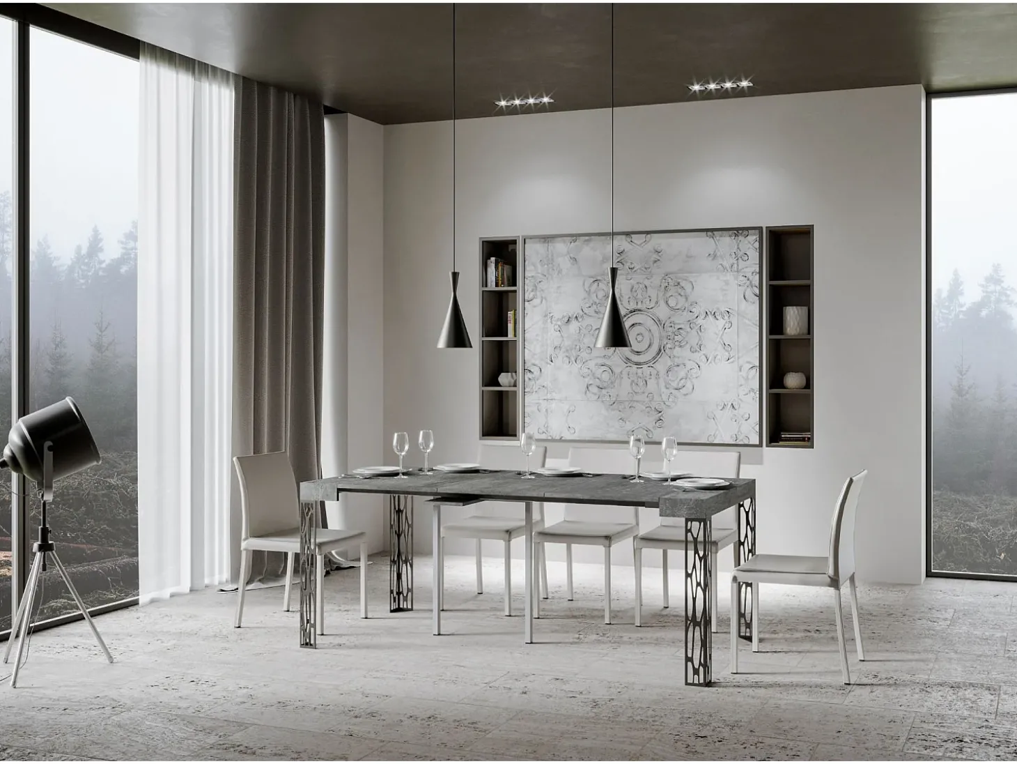 Mesa consola extensível 90x40/300 cm Ghibli Cimento quadro Antracite