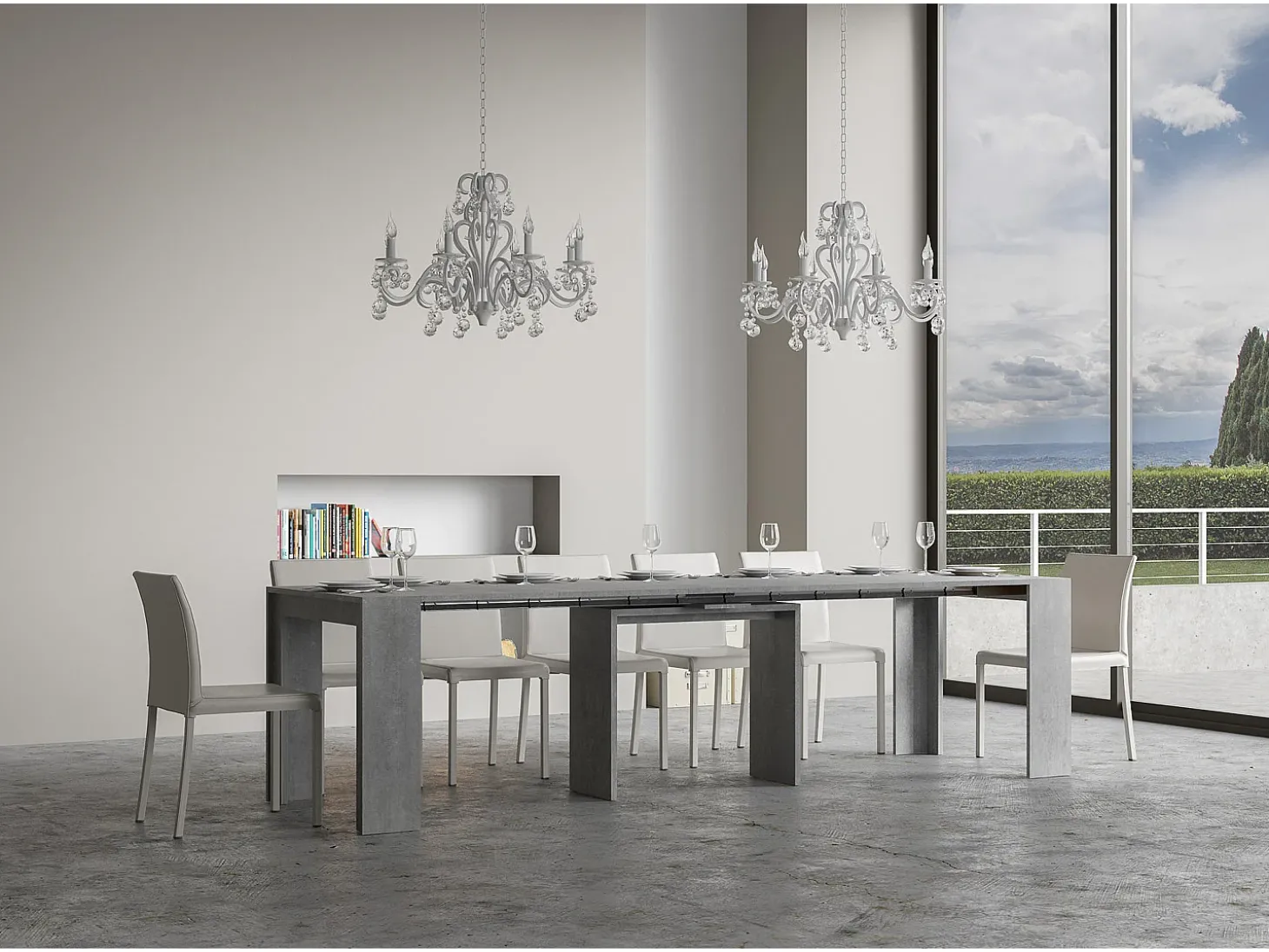 Mesa consola extensível 90x42/302 cm Mia Cimento