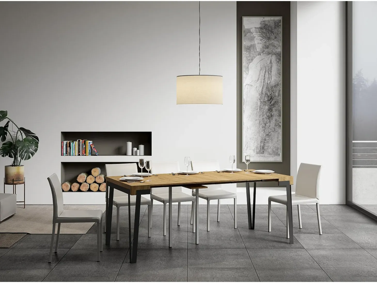 Mesa consola extensível 90x40/196 cm Rio Small Carvalho Natural quadro Antracite