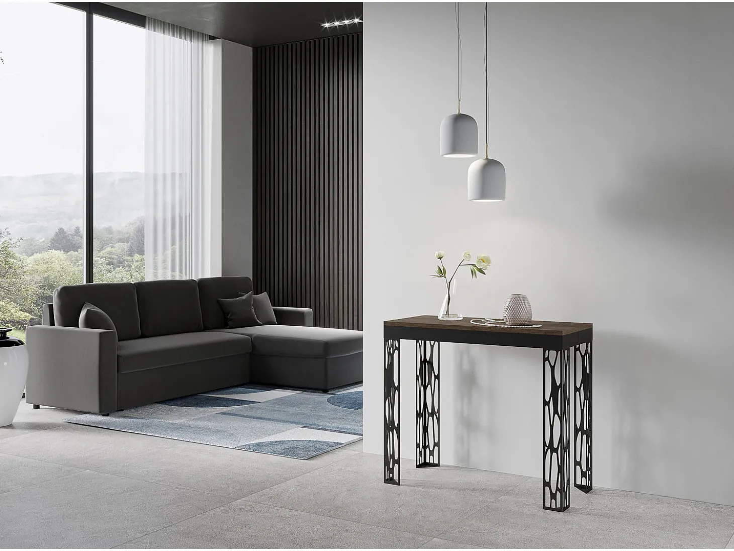 Mesa consola extensível 90x40/300 cm Ghibli Evolution Nogueira quadro Antracite