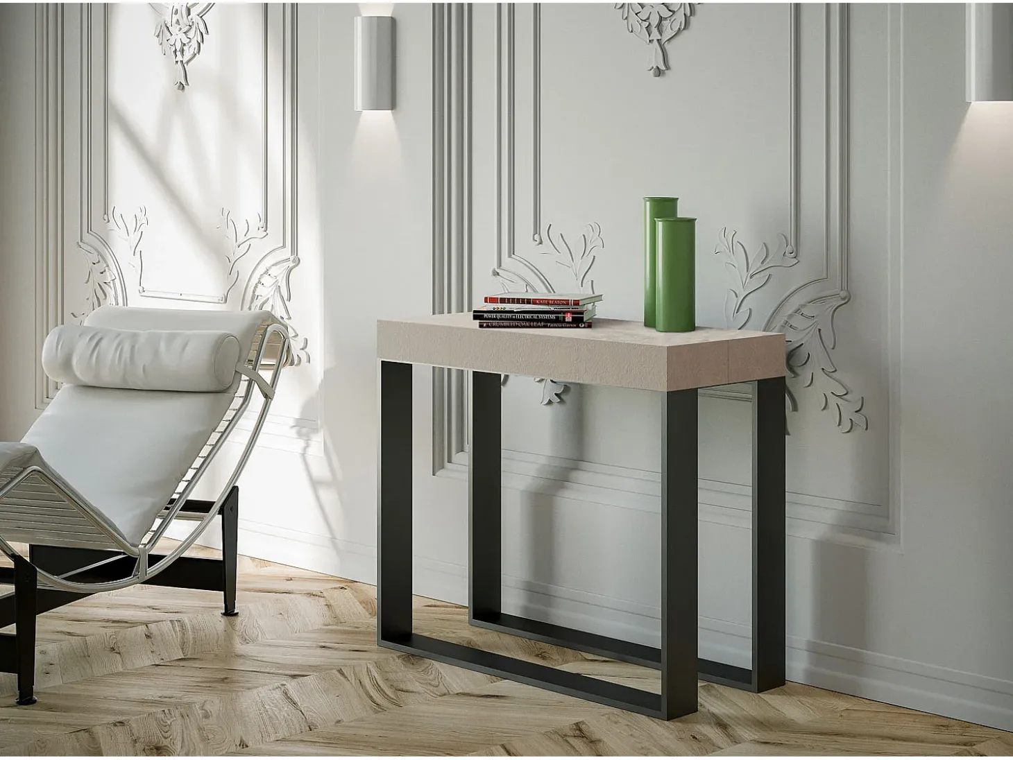 Mesa consola extensível 90x40/196 cm Elettra Small Cachemira quadro Antracite