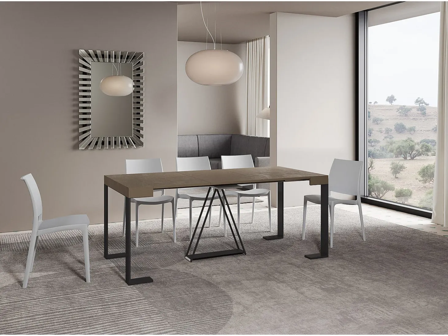 Mesa consola extensível 90x40/196 cm Zamat Small tortora quadro antracite