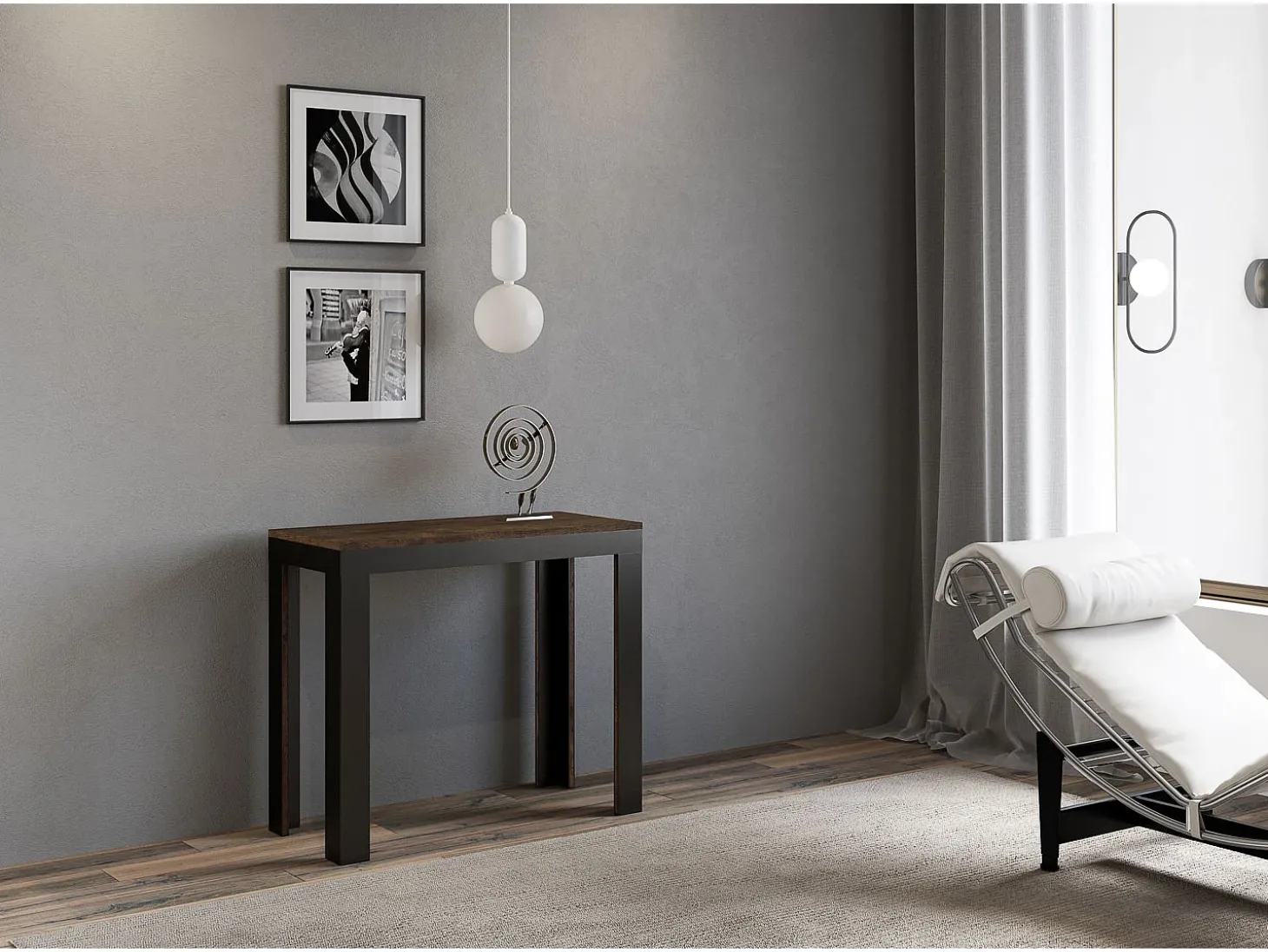 Mesa consola extensível 90x40/196 cm Linea Evolution Small Nogueira quadro Antracite