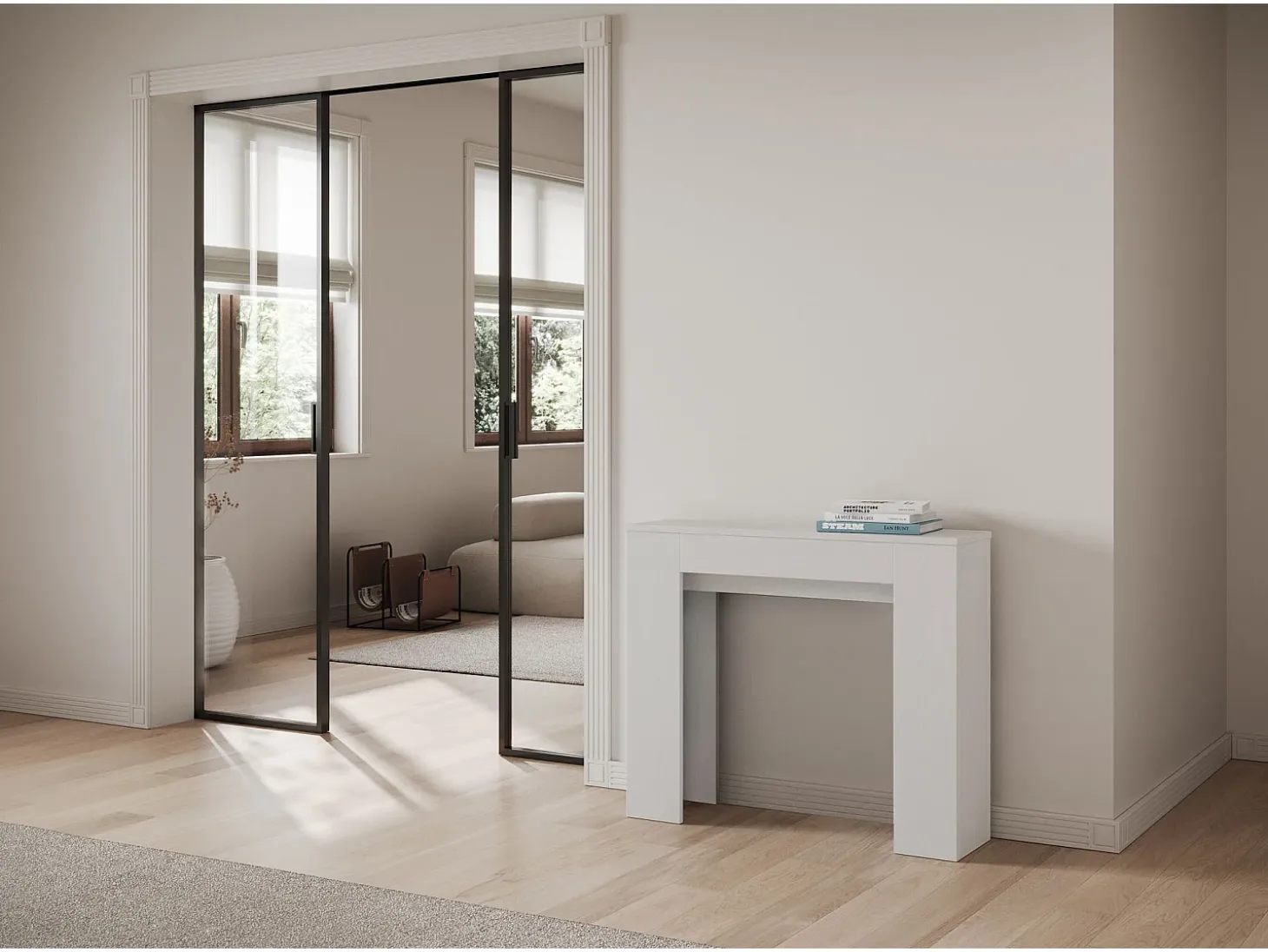 Mesa consola extensível 90x25/181 cm Slick Cinza Branca