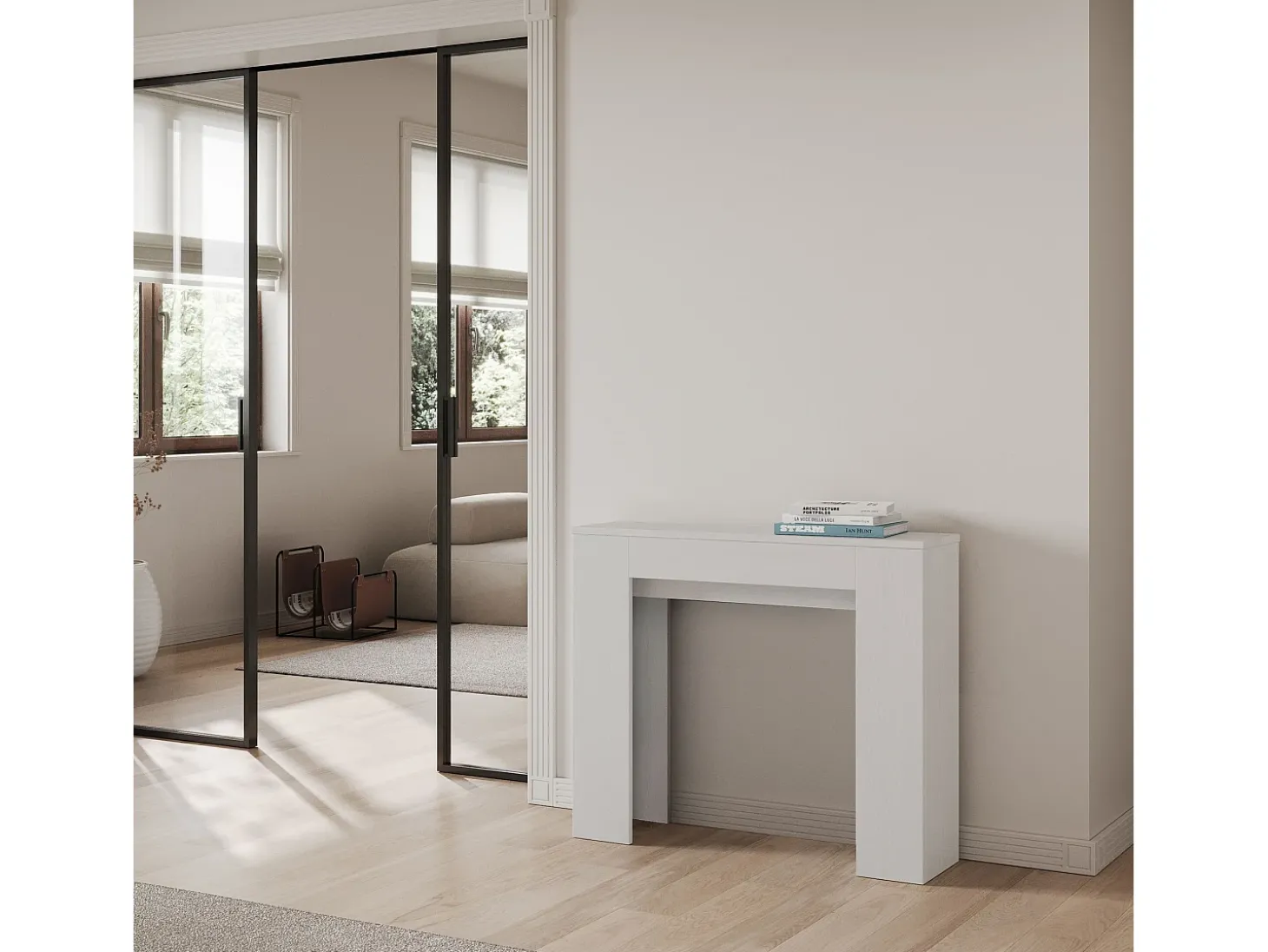 Mesa consola extensível 90x25/181 cm Slick Cinza Branca
