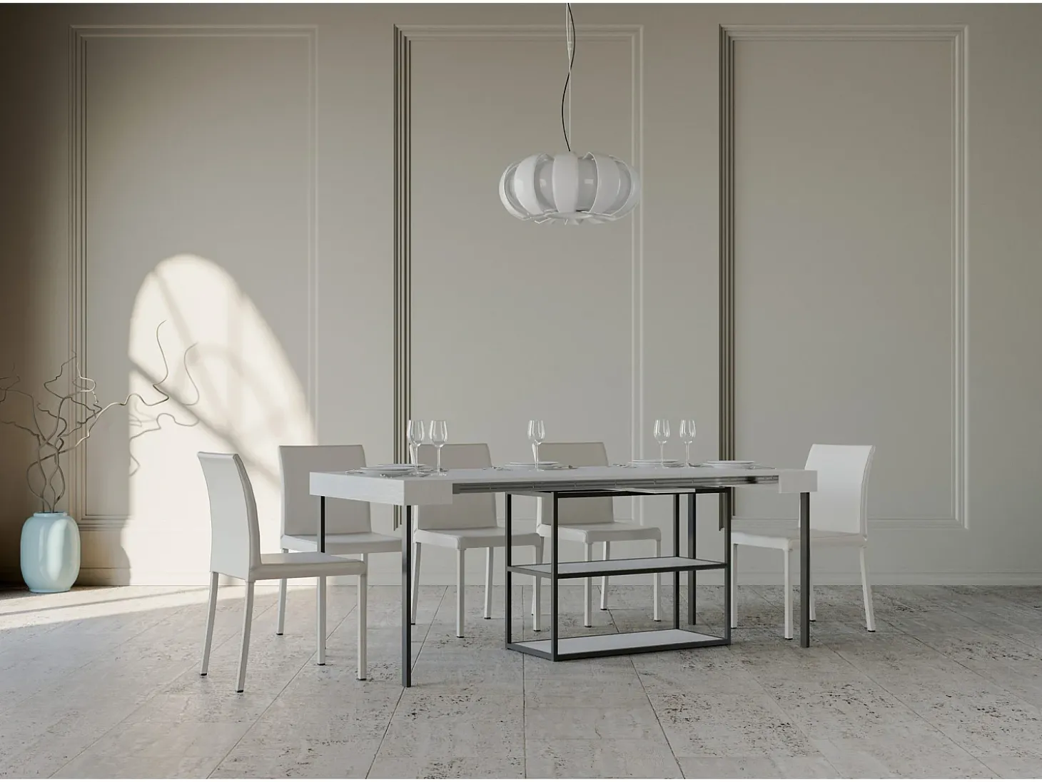 Mesa consola extensível 90x40/196 cm Plano Small Cinza Branca quadro Antracite