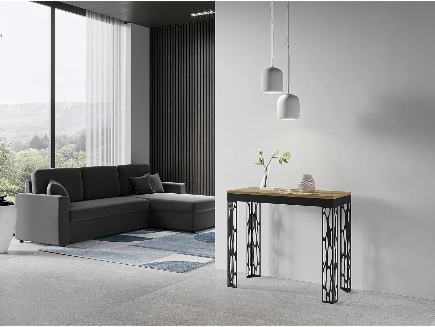 Mesa consola extensível 90x40/300 cm Ghibli Evolution Carvalho Natural quadro Antracite