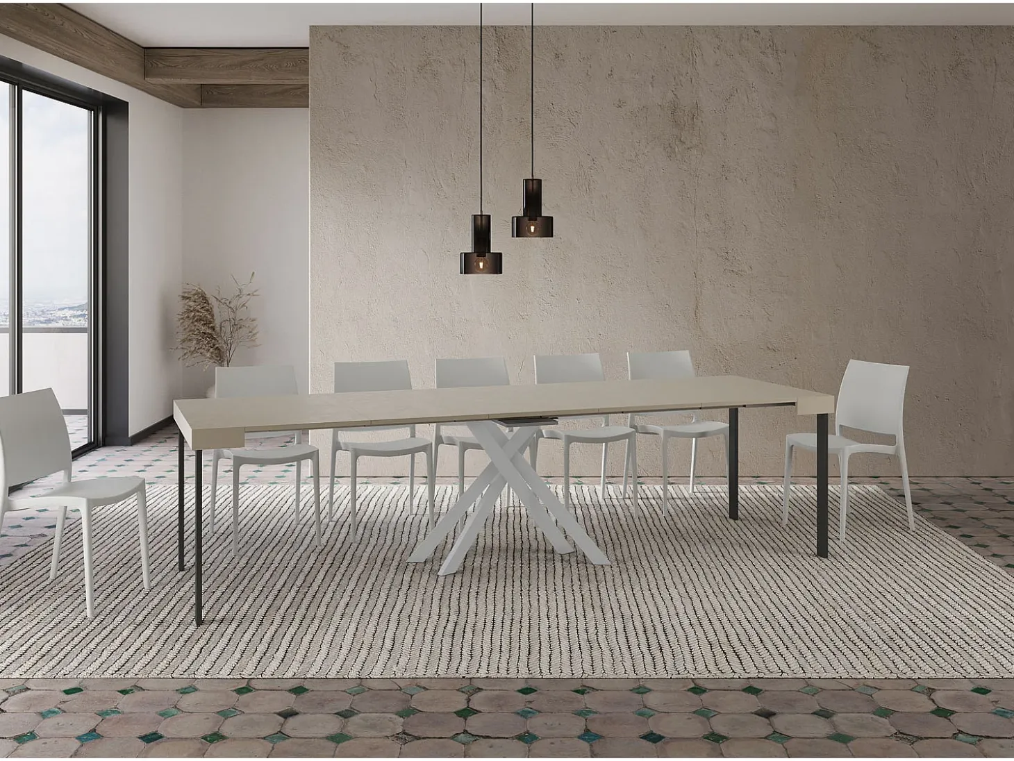 Mesa consola extensível 90x40/300 cm Krack caxemira pernas brancas