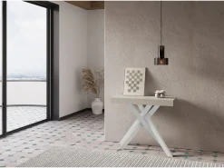 Mesa consola extensível 90x40/300 cm Krack caxemira pernas brancas
