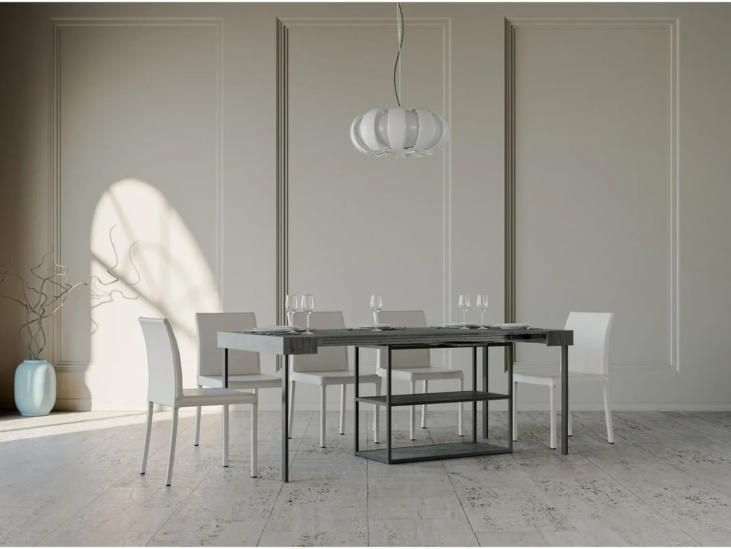 Mesa consola extensível 90x40/300 cm Plano Cimento quadro Antracite