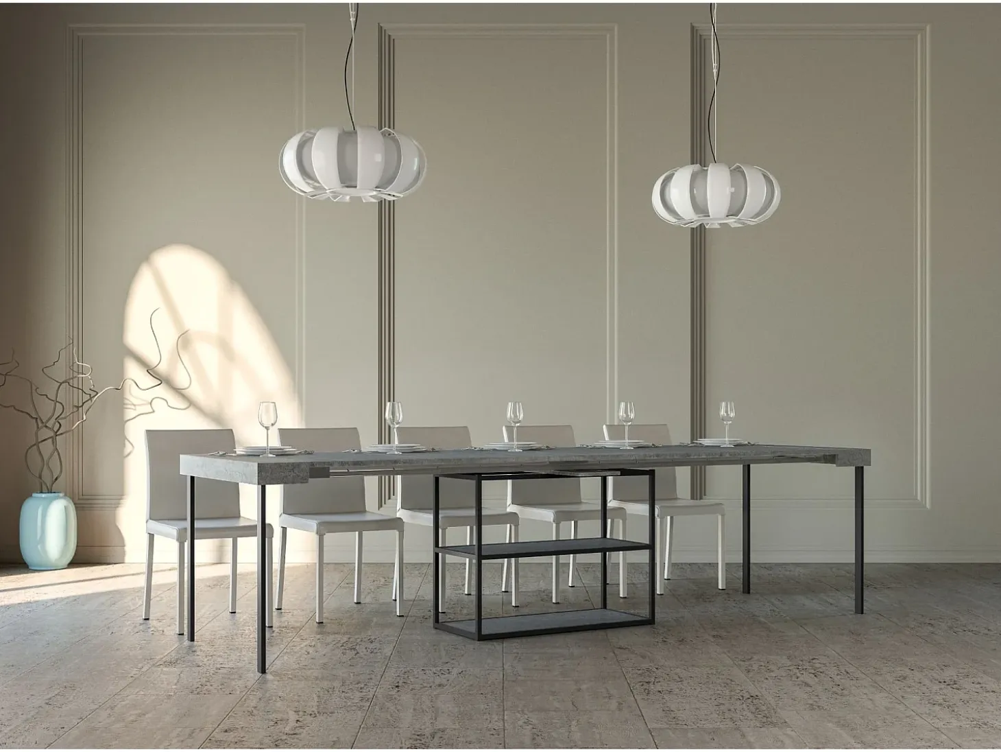 Mesa consola extensível 90x40/300 cm Plano Cimento quadro Antracite