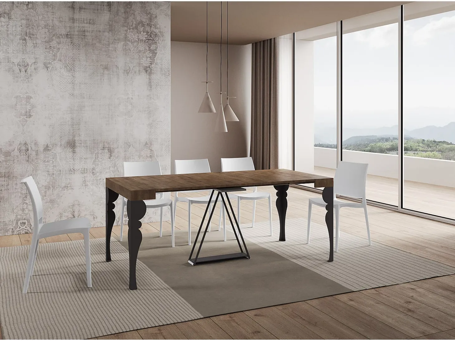 Mesa consola extensível 90x40/196 cm Riza Small nogueira quadro antracite