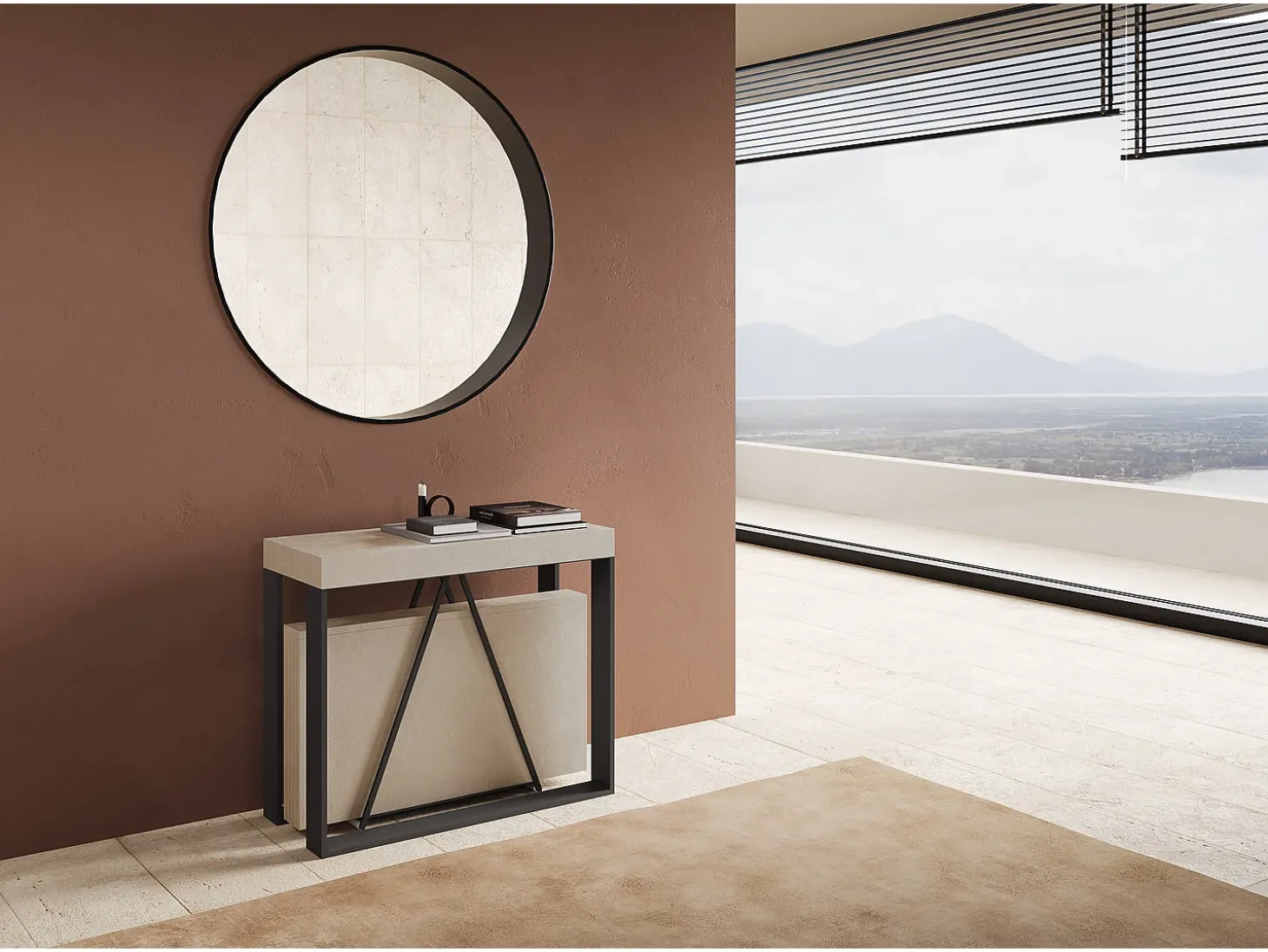 Mesa consola extensível 90x40/196 cm Sketa Small caxemira quadro antracite
