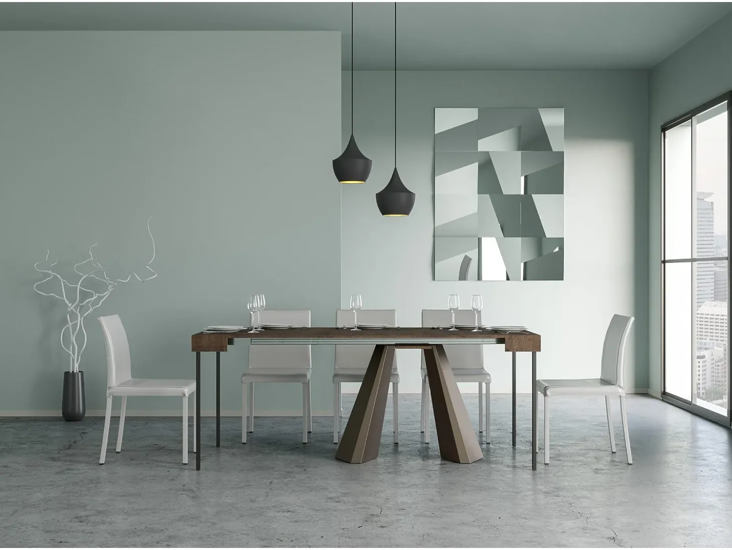 Mesa consola extensível 90x40/300 cm Diamante Nogueira quadro Urso