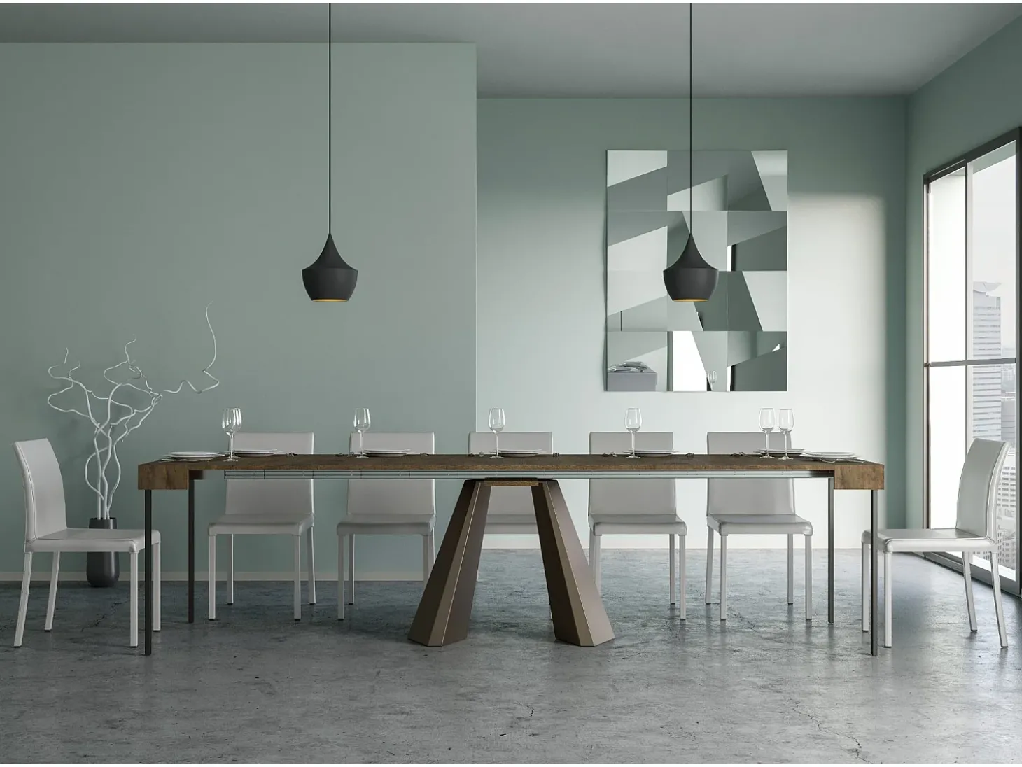 Mesa consola extensível 90x40/300 cm Diamante Nogueira quadro Urso