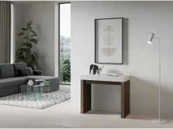Mesa consola extensível 90x40/300 cm Roxell Mix plano Cinza Branca - estrutura Nogueira