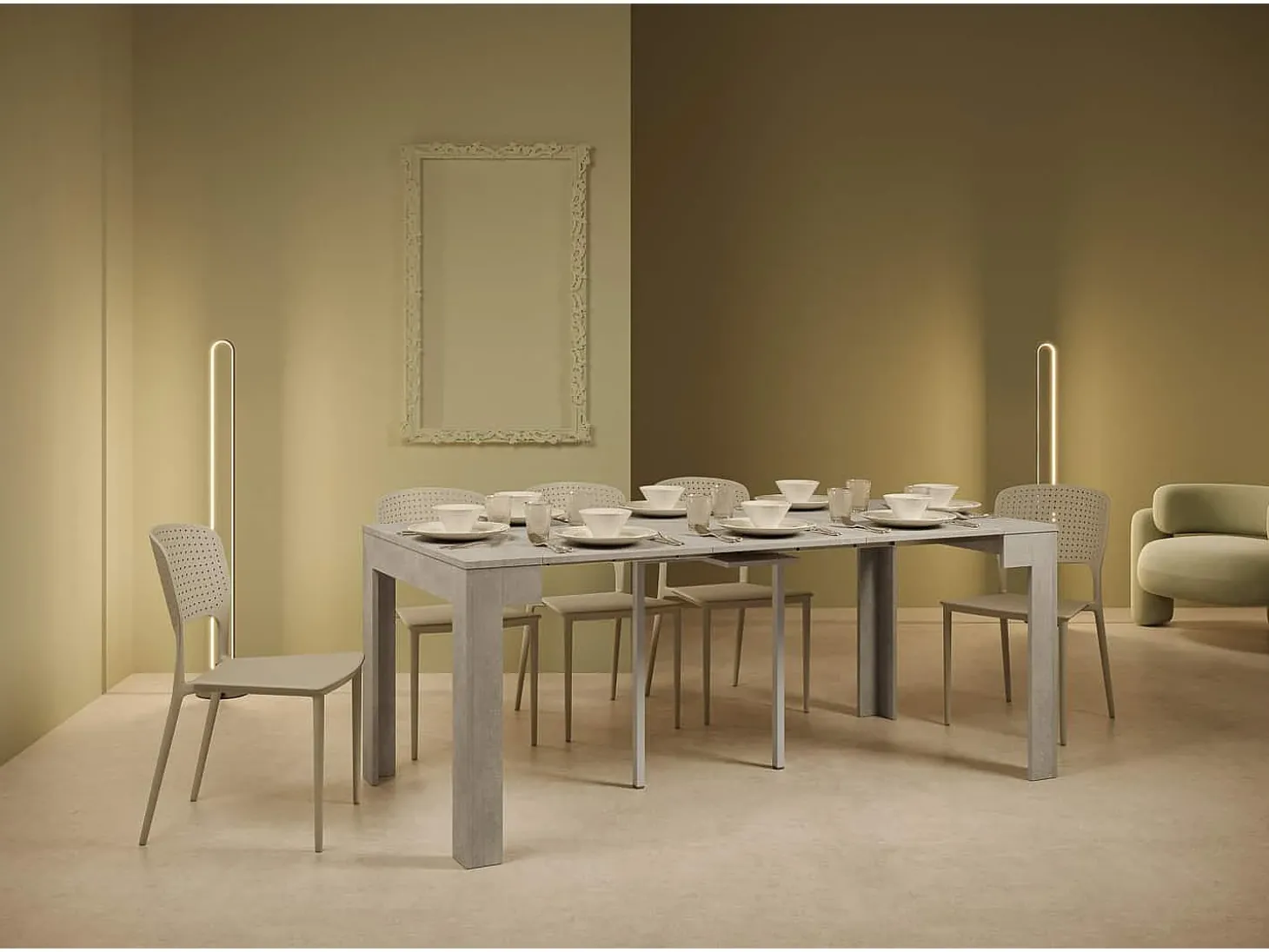Mesa consola extensível 90x42/302 cm Bora cimento