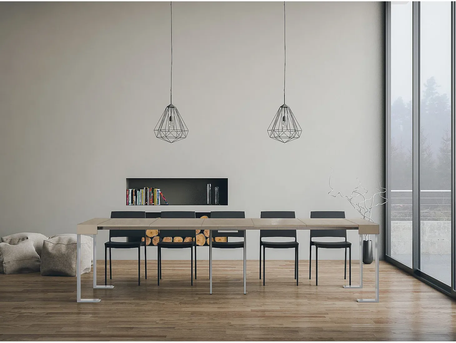 Mesa consola extensível 90x40/300 cm Tecno telaiCachemira quadro Branco