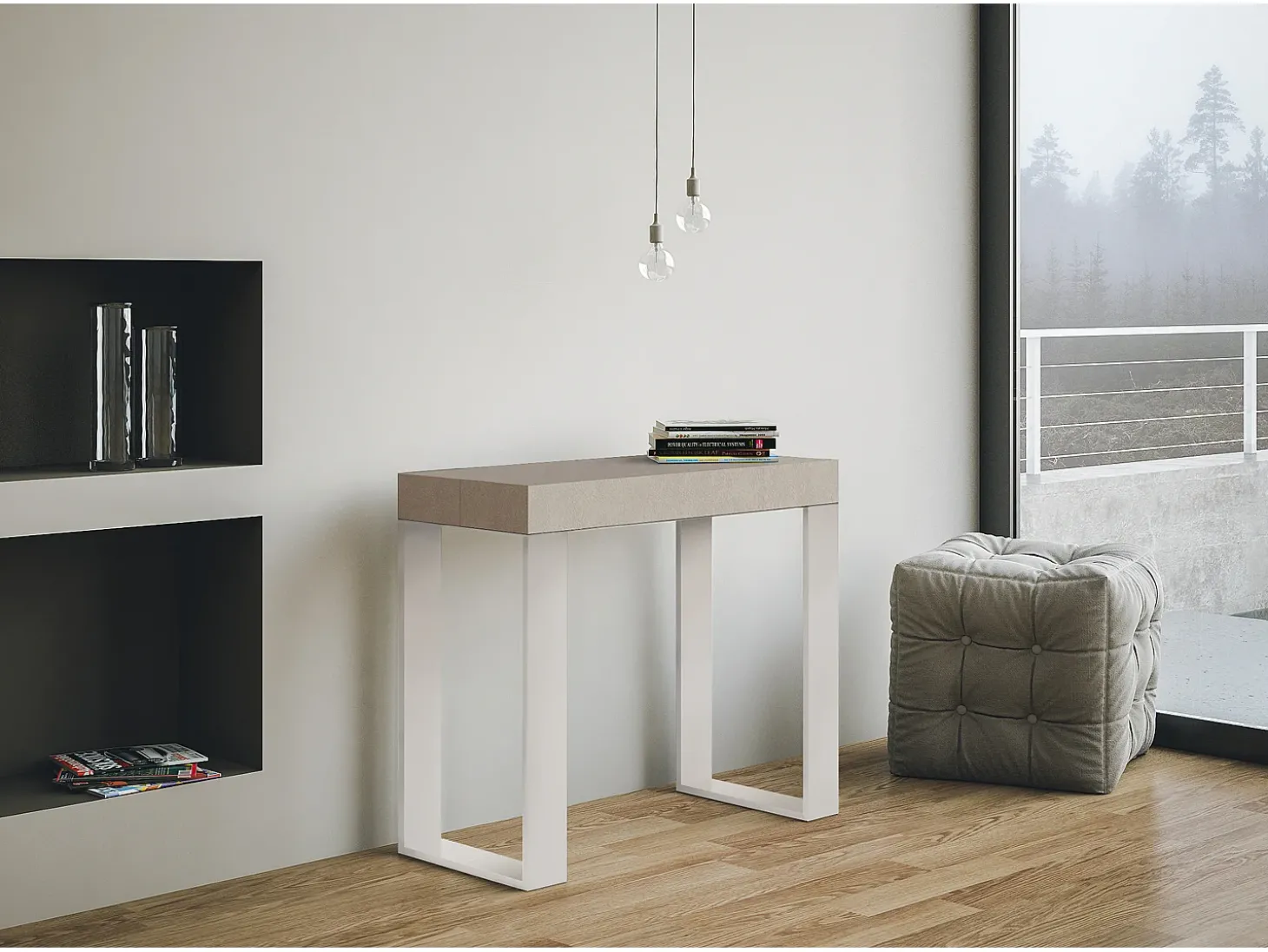 Mesa consola extensível 90x40/300 cm Tecno telaiCachemira quadro Branco