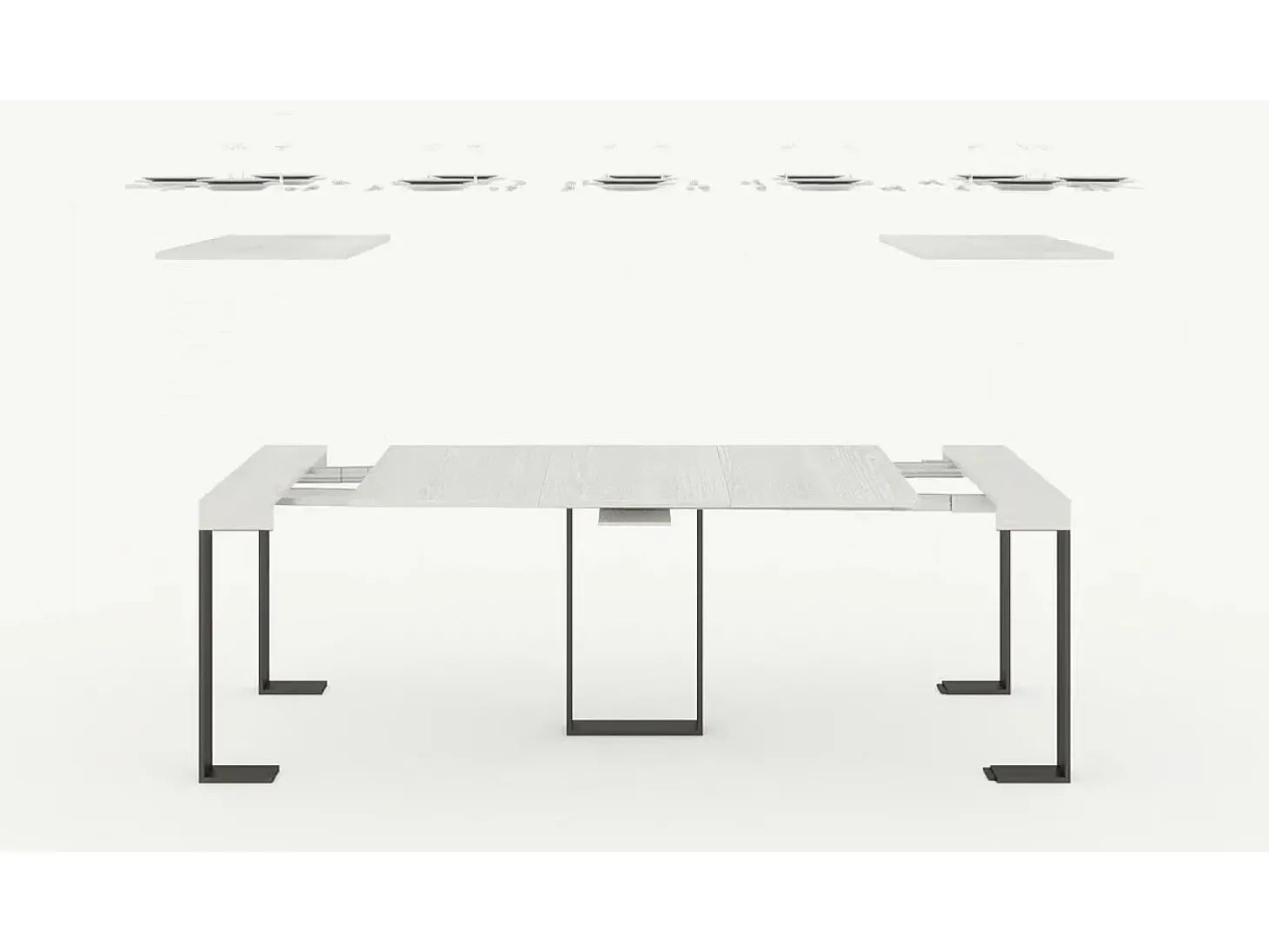 Mesa consola extensível 90x40/300 cm Sintesi Cinza Branca quadro Antracite