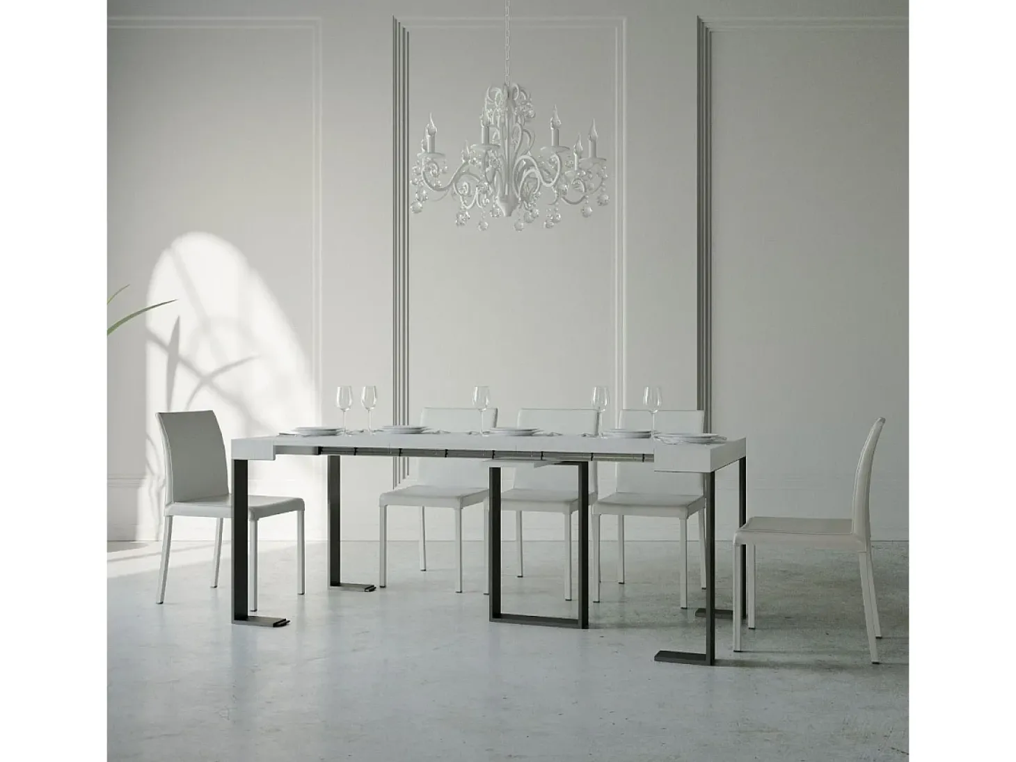 Mesa consola extensível 90x40/300 cm Sintesi Cinza Branca quadro Antracite