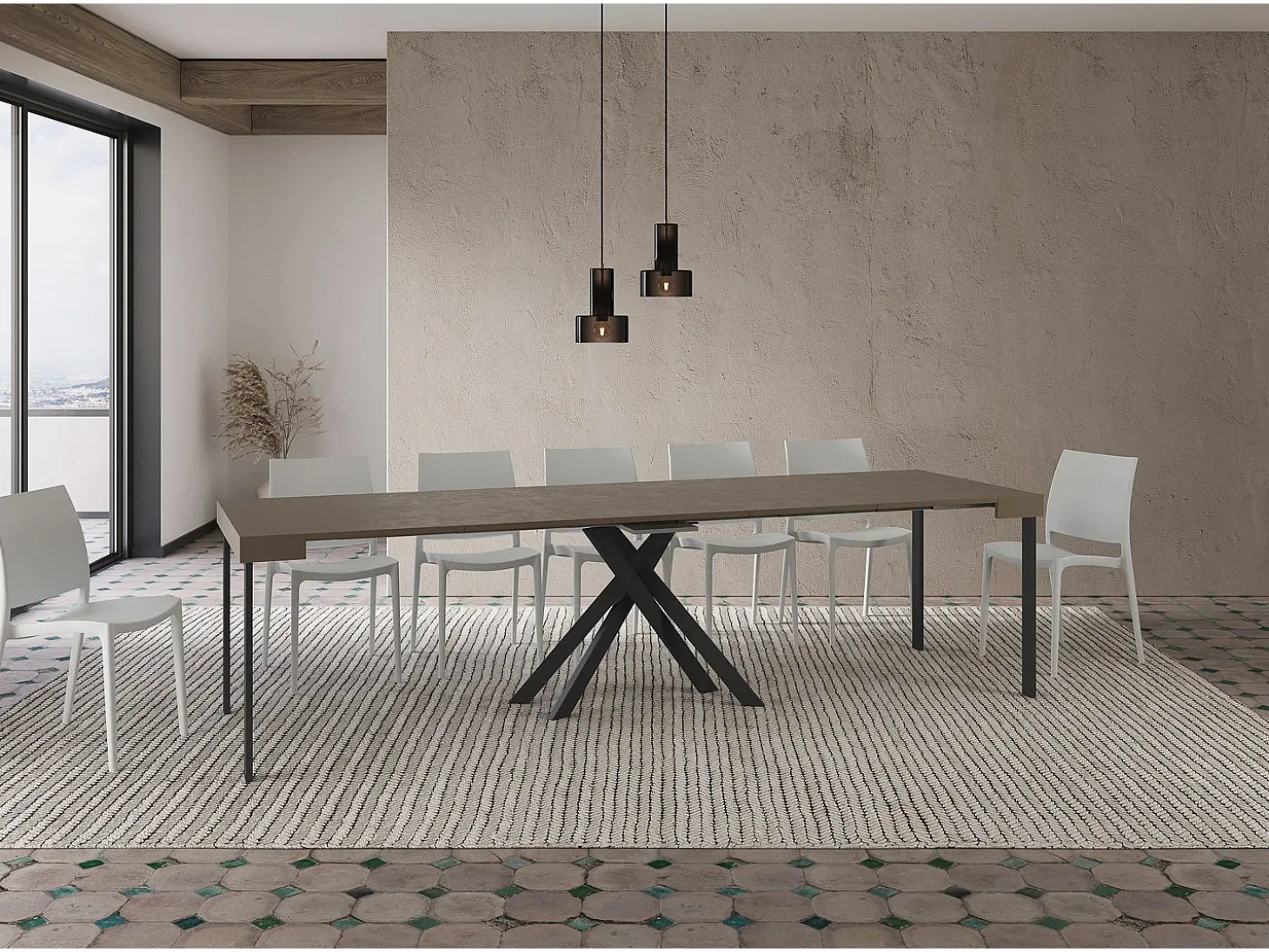 Mesa consola extensível 90x40/300 cm Krack tortora pernas antracite