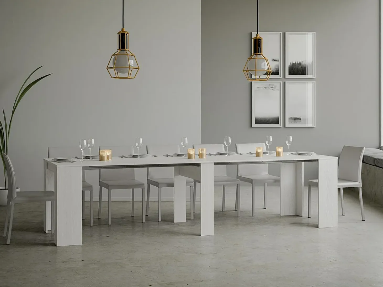 Mesa consola extensível 90x48/308 cm Basic Cinza Branca