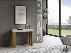 Mesa consola extensível 90x40/196 cm Spimbo Mix Small plano Cinza Branca - estrutura Carvalho Natural