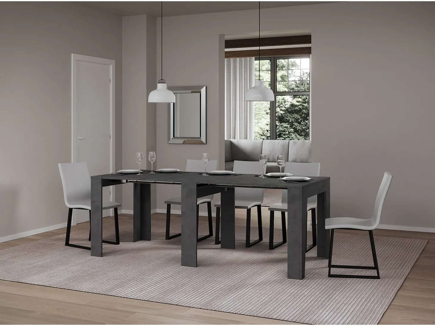 Mesa consola extensível 90x25/181 cm Narrow Antracite Espatulado