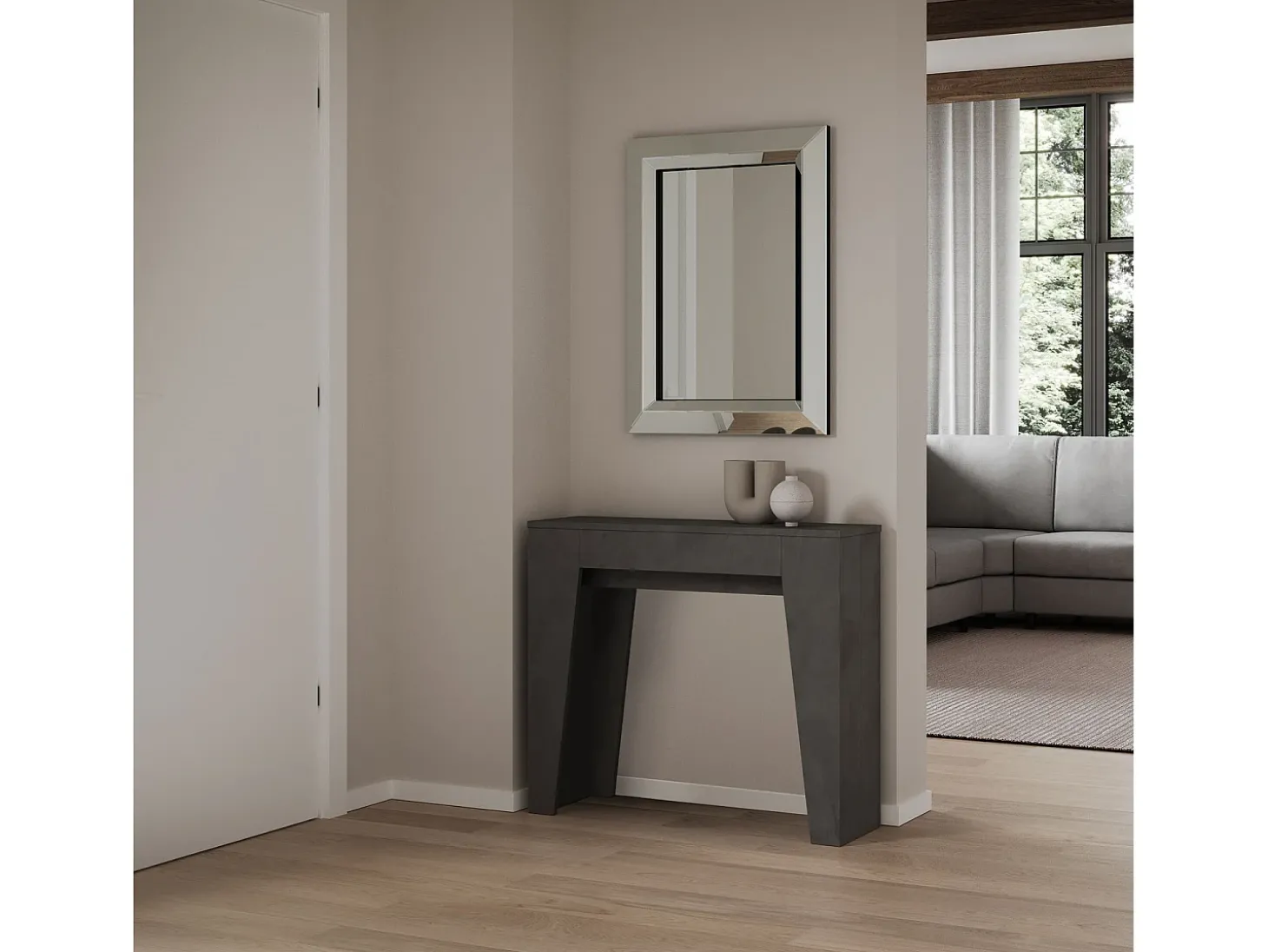 Mesa consola extensível 90x25/181 cm Narrow Antracite Espatulado