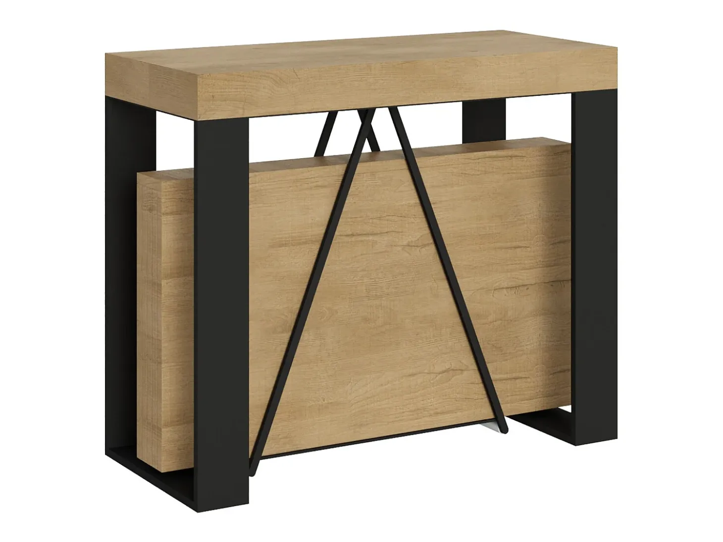 Mesa consola extensível 90x40/196 cm Zamat Small carvalho natural quadro antracite