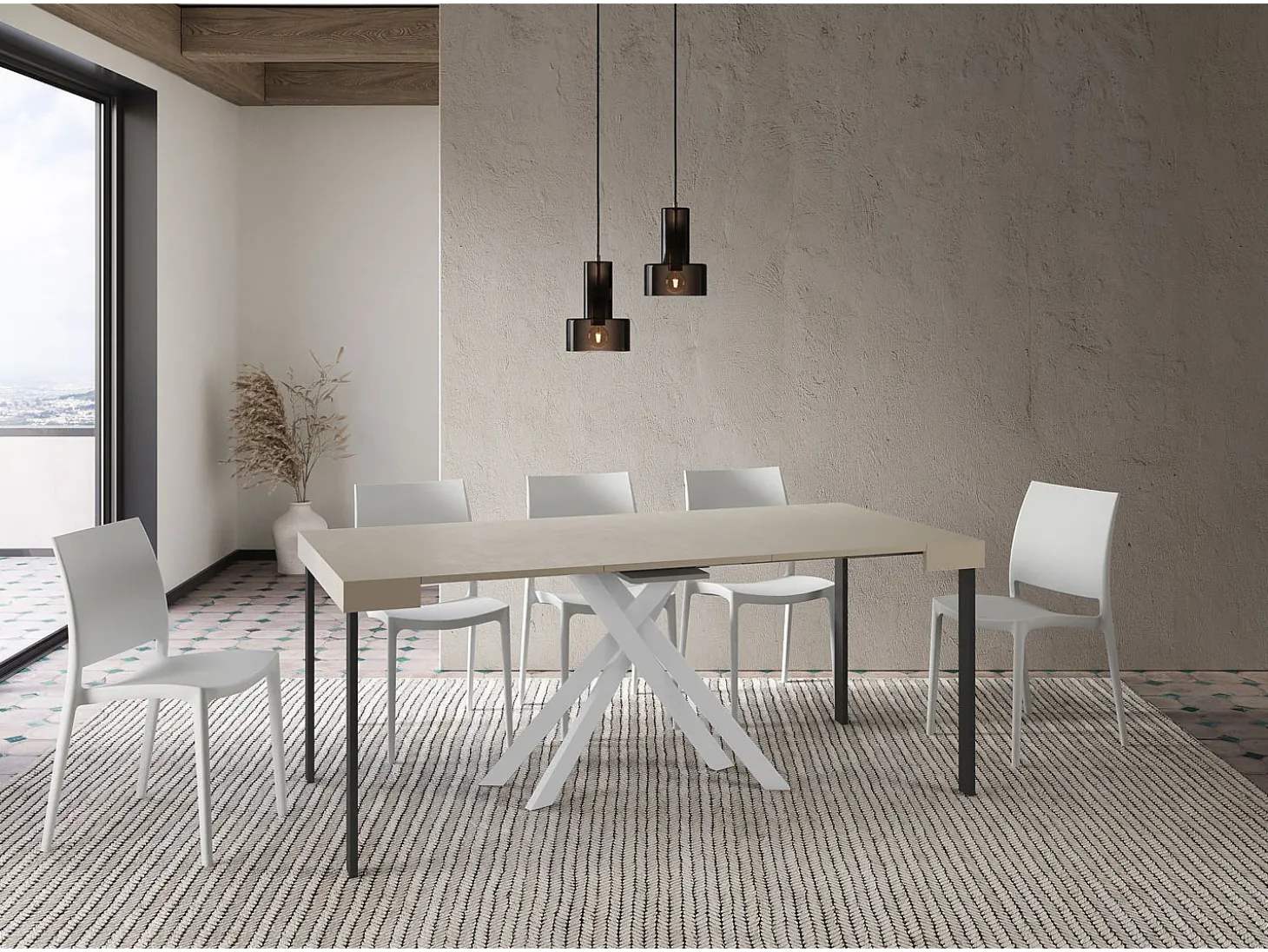 Mesa consola extensível 90x40/196 cm Krack Small caxemira pernas brancas