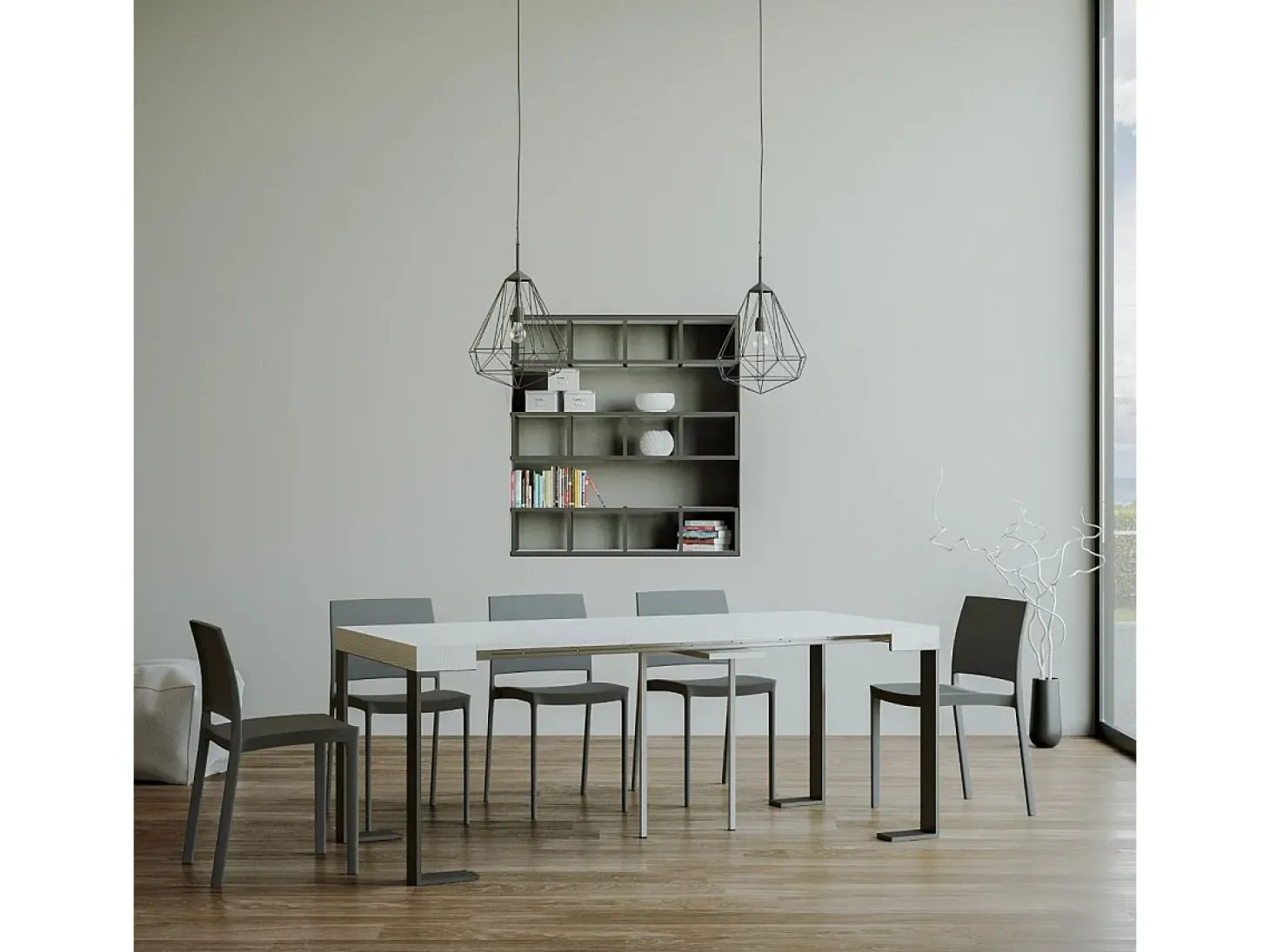Mesa consola extensível 90x40/196 cm Tecno Small Cinza Branca quadro Antracite