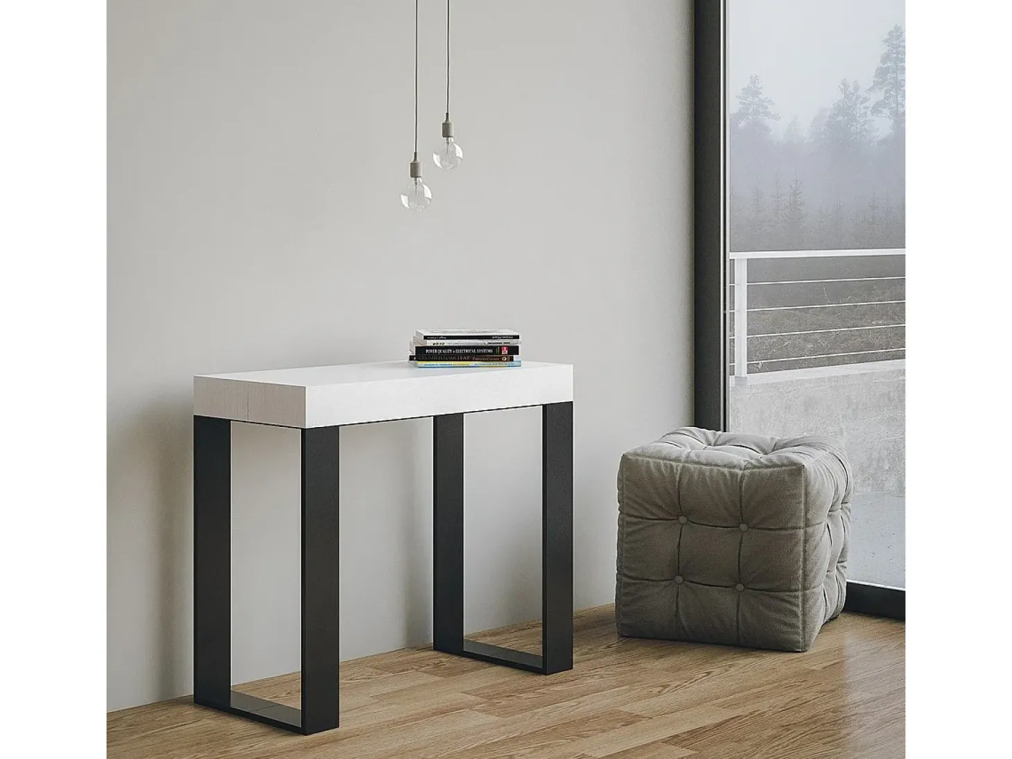 Mesa consola extensível 90x40/196 cm Tecno Small Cinza Branca quadro Antracite