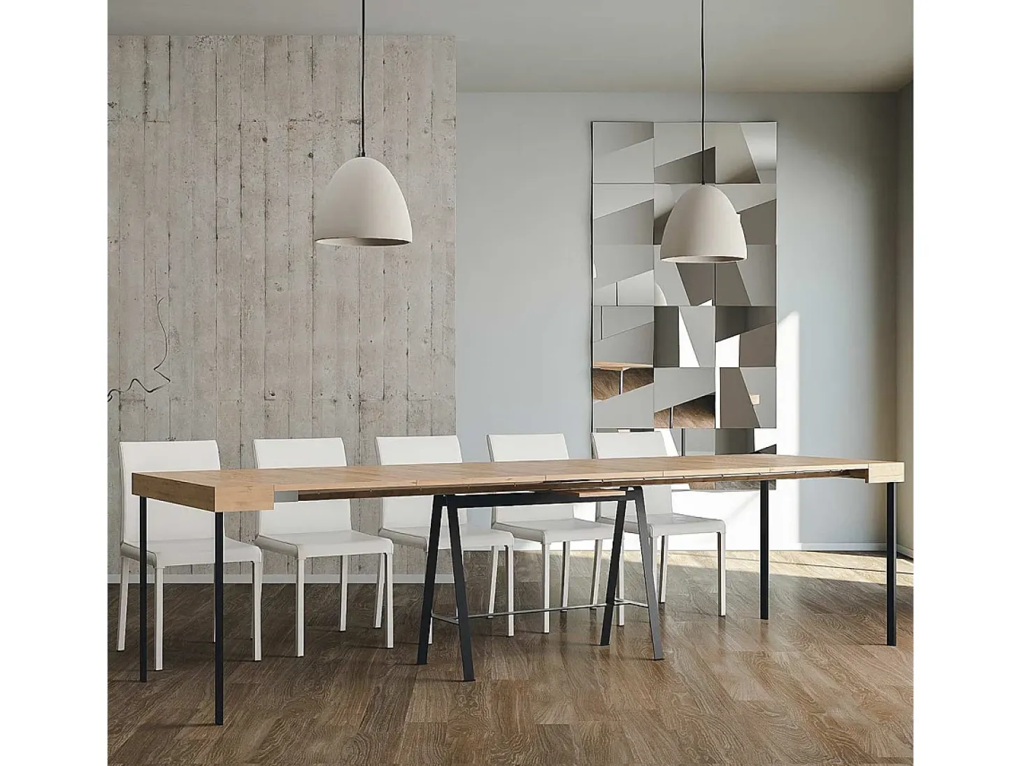 Mesa consola extensível 90x40/300 cm Banco Carvalho Natural quadro Antracite