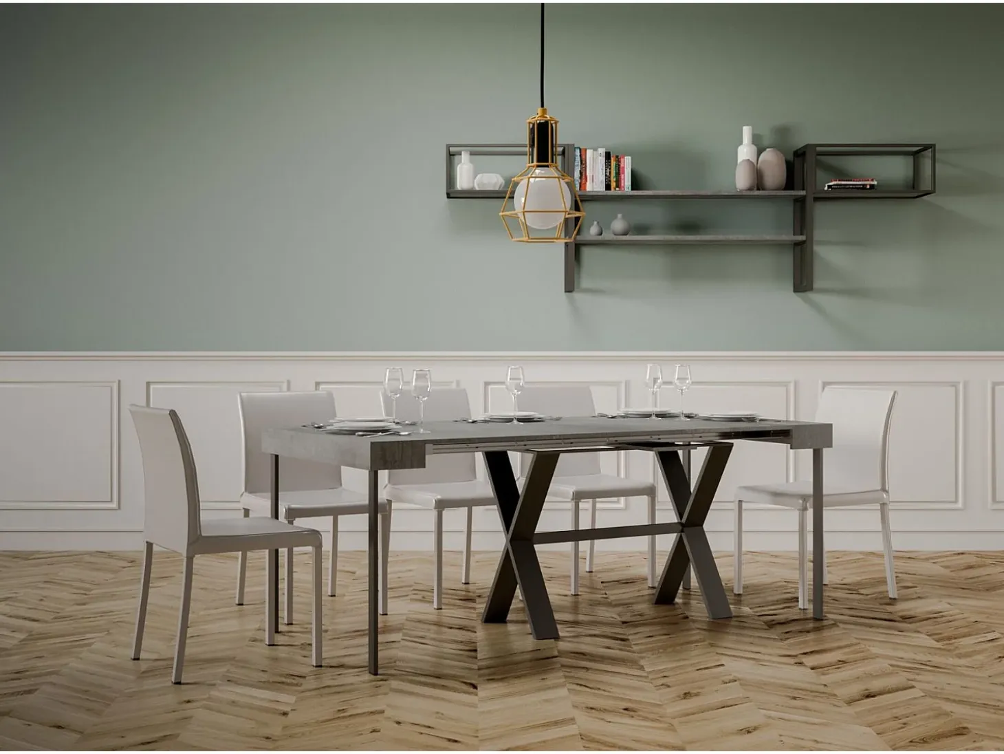 Mesa consola extensível 90x40/196 cm Xenia Small Cimento quadro Antracite